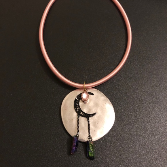 unbranded Jewelry - Handcrafted Moon & Faux Crystal Pendant Necklace in Pink